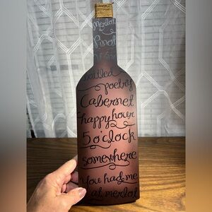 Wooden Wine Bottle Decor or plaque NewView Gifts 15 H script about wine
